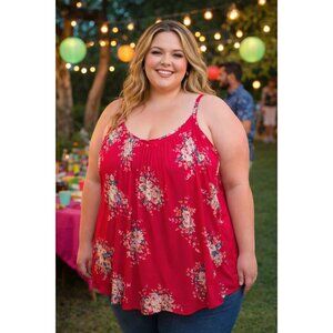 TORRID Women's Red Floral Pintuck Cami size 5X 30/32